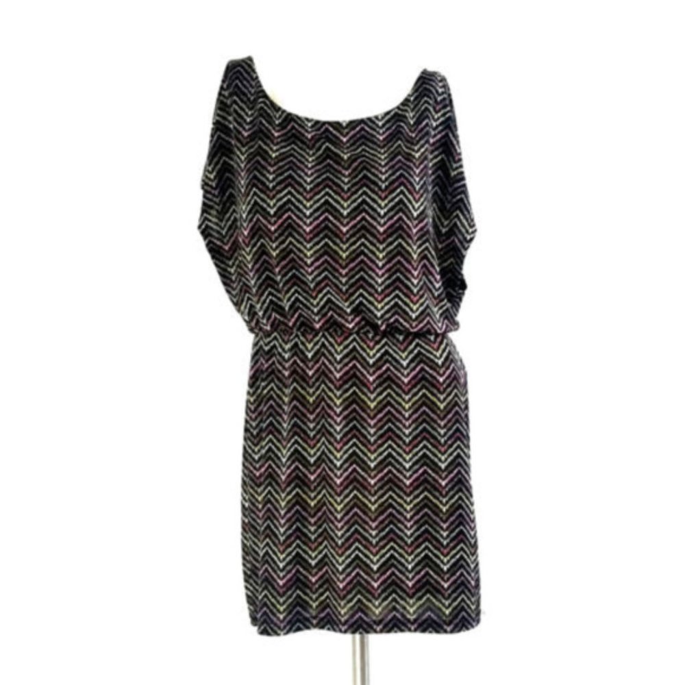 L8teR Chevron Dolman Sleeve Blouson Mini Dress